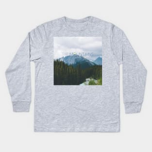 The Mountains Are Calling Typography Design Kids Long Sleeve T-Shirt